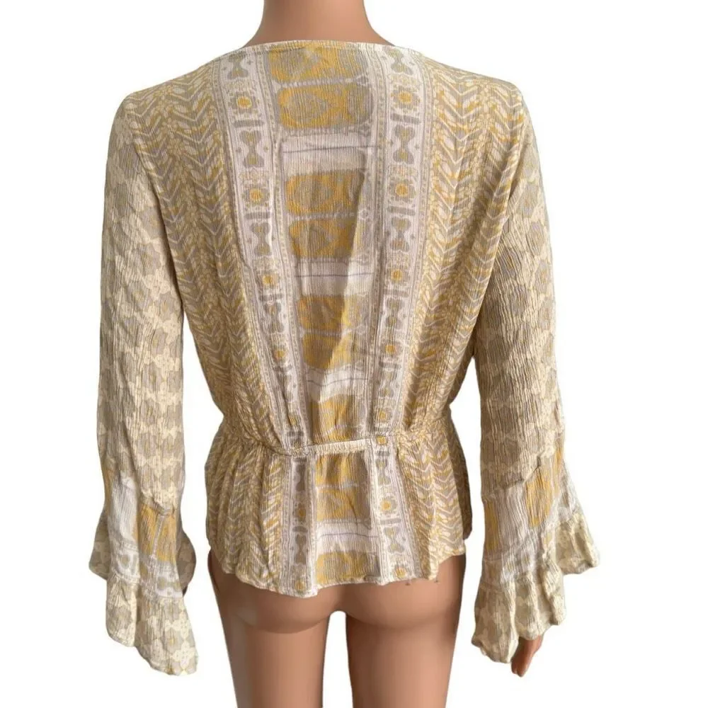 Free People Women’s Rosalie Bell Sleeve Top Multicolor Long Sleeve V-Neck size S